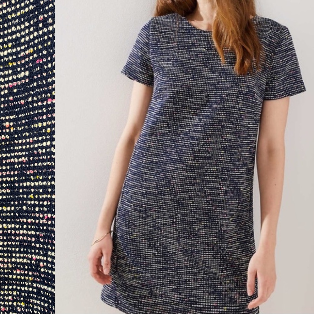 LOFT Textured Tweed Style Boucle Shift Mini Dress - Size 14
